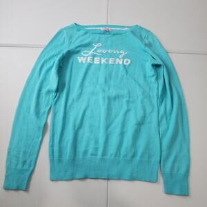 Lilly Pulitzer Sweater Womens Medium Blue Looong Weekend Cotton Pullover Top